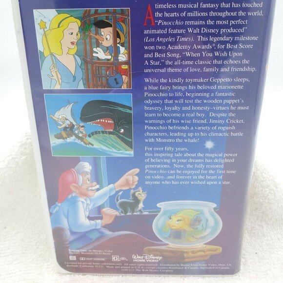 Pinocchio VHS Clamshell 1993 Walt Disney Masterpiece Blue Fairy Geppetto Jiminy - Picture 5 of 7